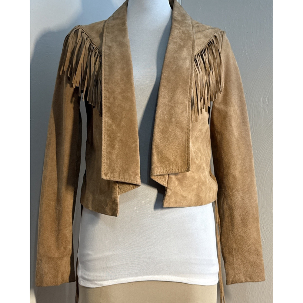 Forever 21 Pigskin Leather Jacket Western Fringe Womens Medium Camel Color